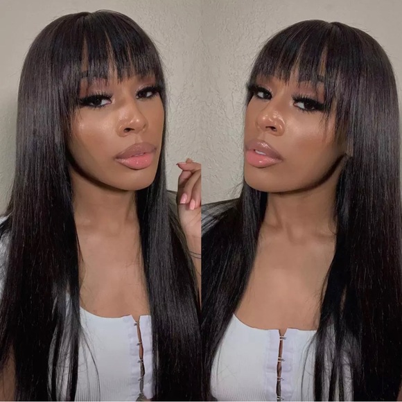 Straight wig with bangs fringe bob human hair wig with bangs for women Brazilian - Picture 2 of 3